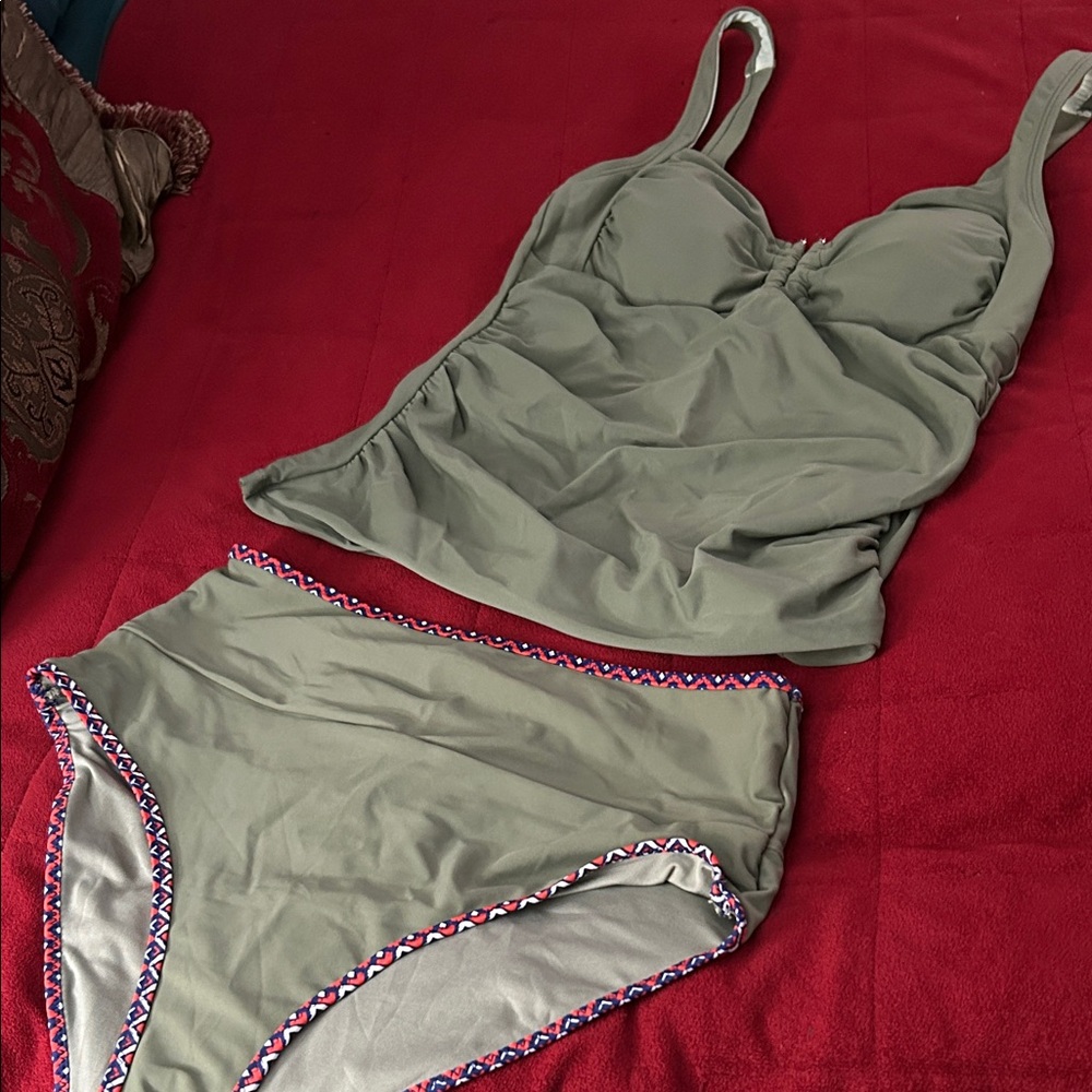 Green Swimsuit with Colorful Trim